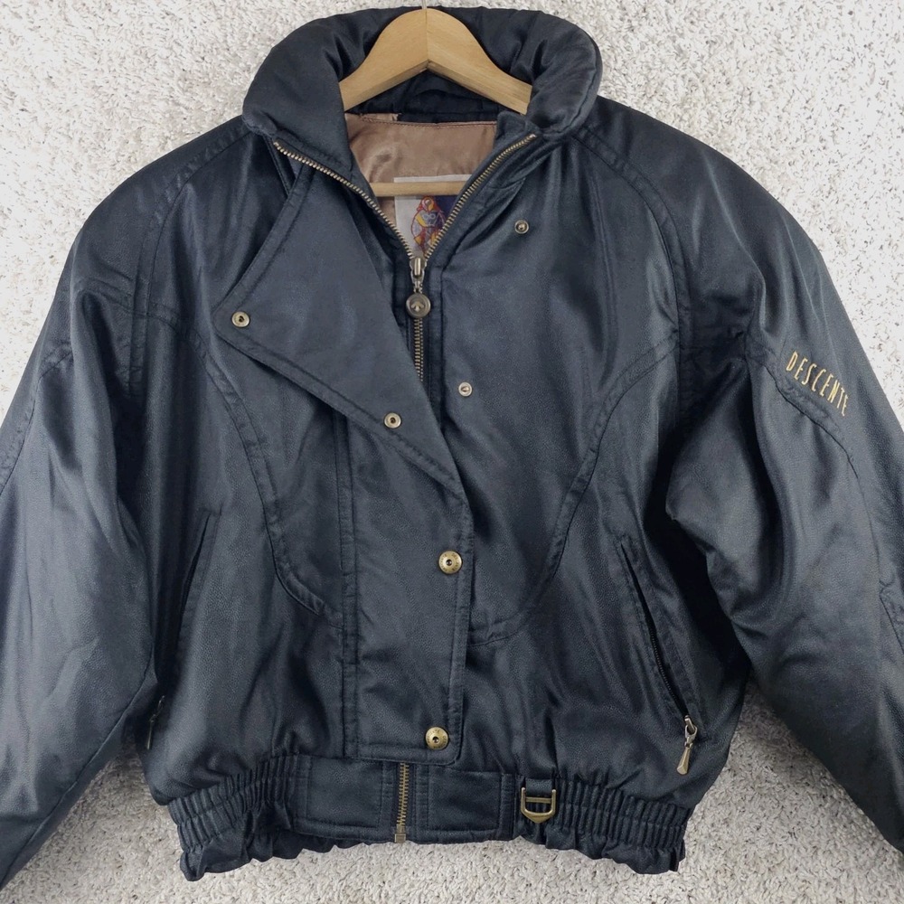 Vintage Descente Moto Style Black Ski Jacket Women's 6 Made In Singapore